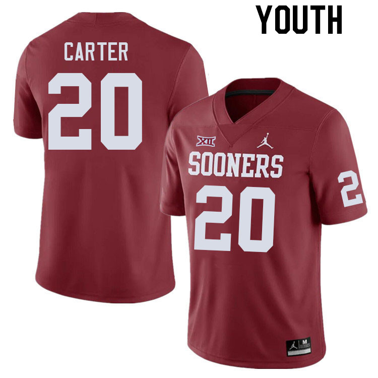 Youth #20 Lewis Carter Oklahoma Sooners College Football Jerseys Stitched Sale-Crimson